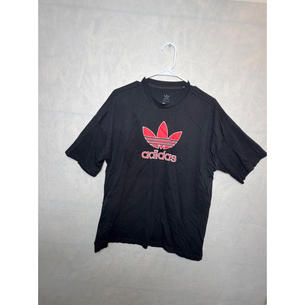 Adidas Originals Kids Black Trefoil Logo T-Shirt Red Embroidered Size 15-16Y XL